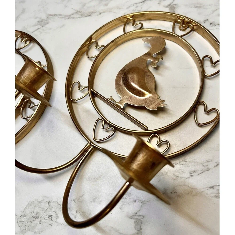 Set of TWO- Vintage Goose Heart Wall Sconces Double Cup 2-Candle Holders